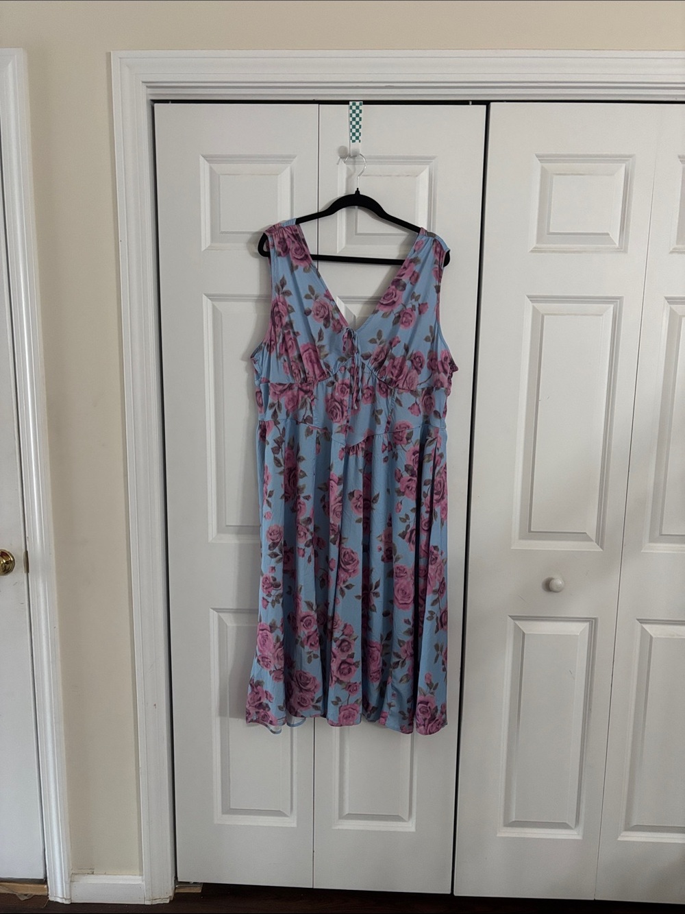 torrid Light Blue Midi Dress with Pink Rose Print